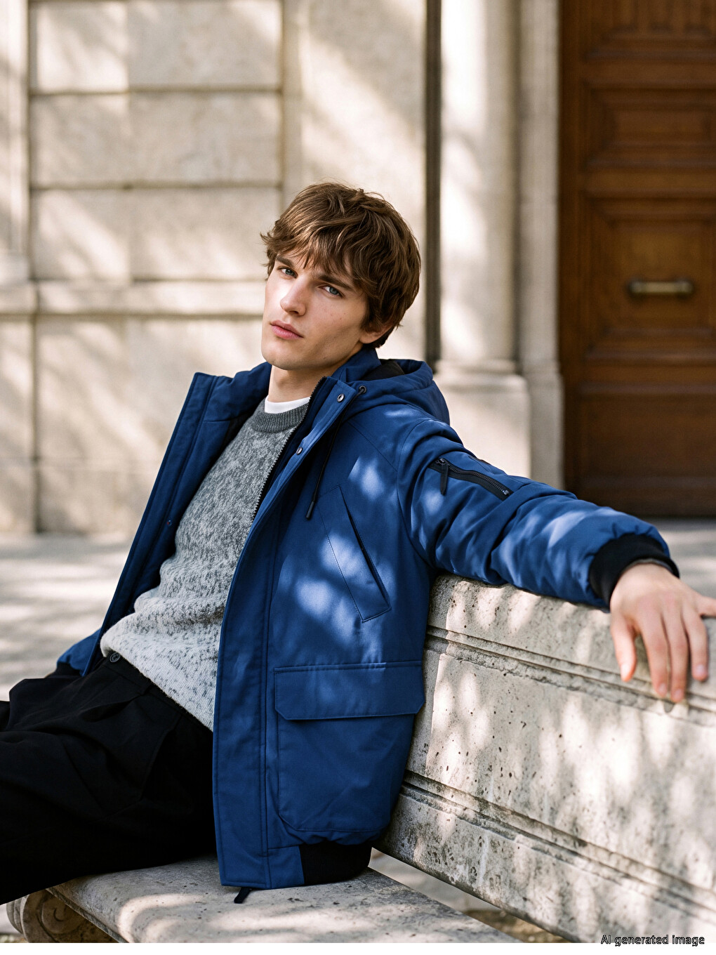 Hooded Men's Gabardine Puffer Coat