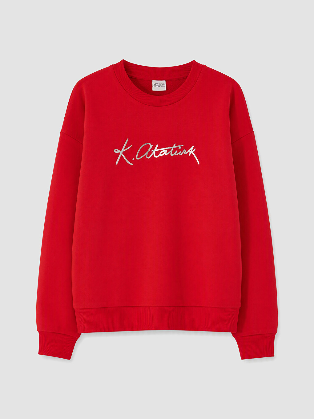 Kırmızı Atatürk İmzalı Kız Çocuk Sweatshirt