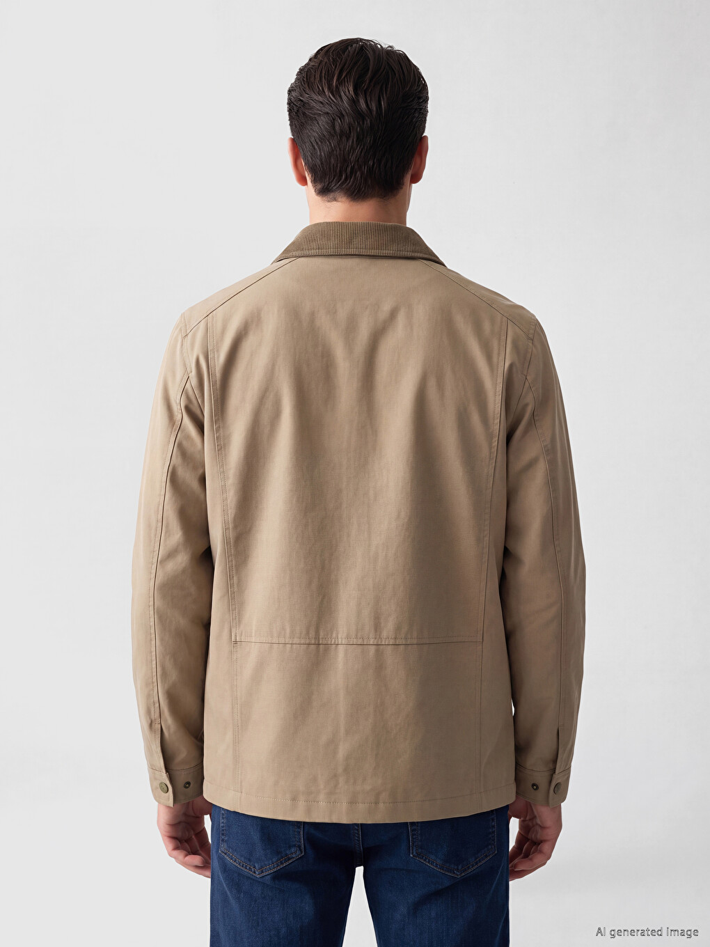 Bej Regular Fit Kontrast Yaka Erkek Mont-2