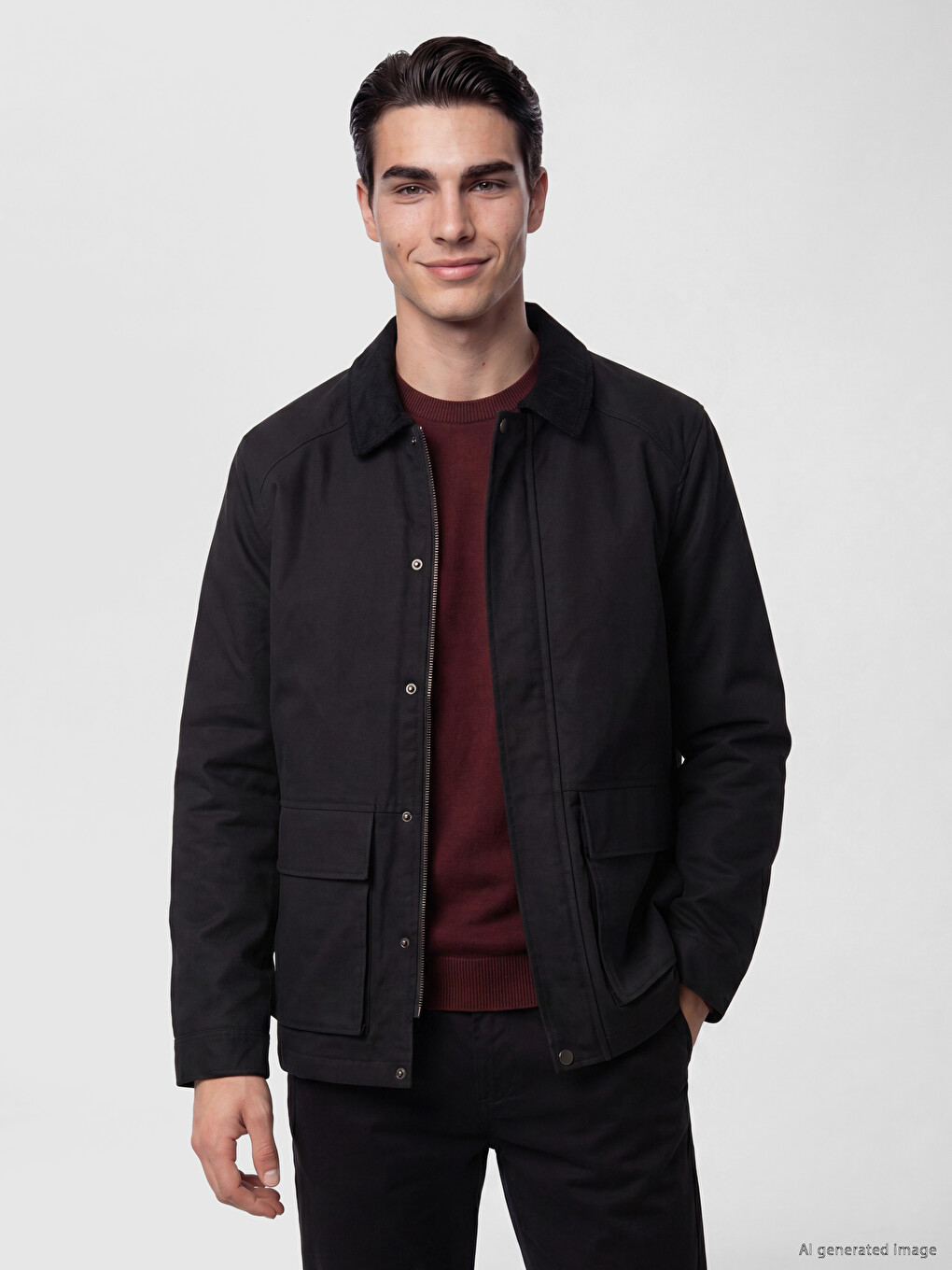 Siyah Regular Fit Kontrast Yaka Erkek Mont