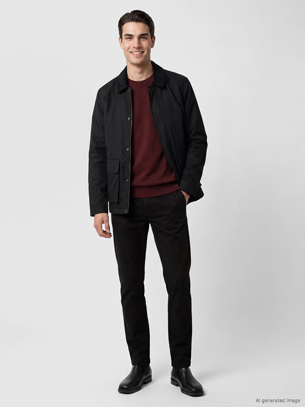 Siyah Regular Fit Kontrast Yaka Erkek Mont-1