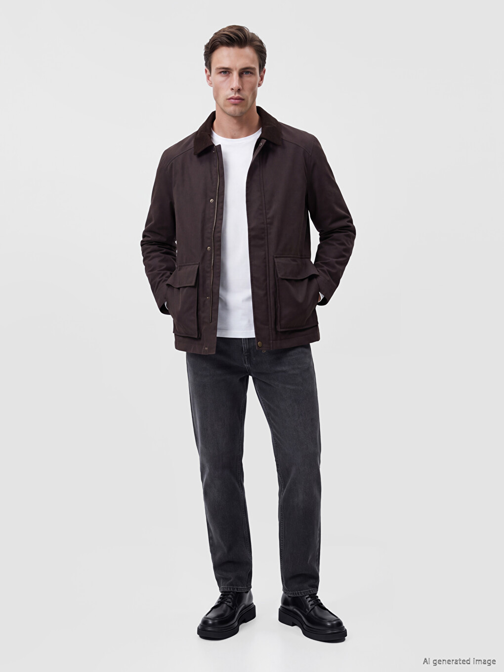 Kahverengi Regular Fit Kontrast Yaka Erkek Mont-1