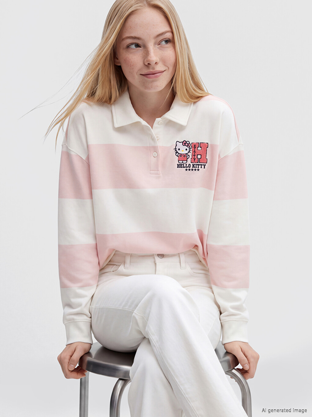 Hello Kitty Printed Women's Striped Sweatshirt
