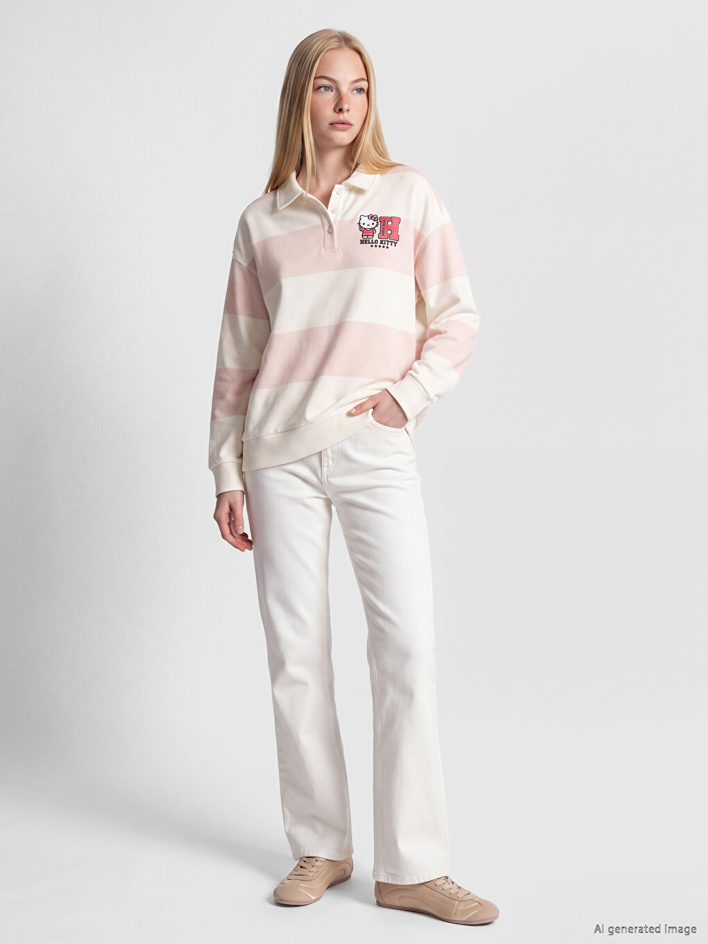 Hello Kitty Printed Women's Striped Sweatshirt-1