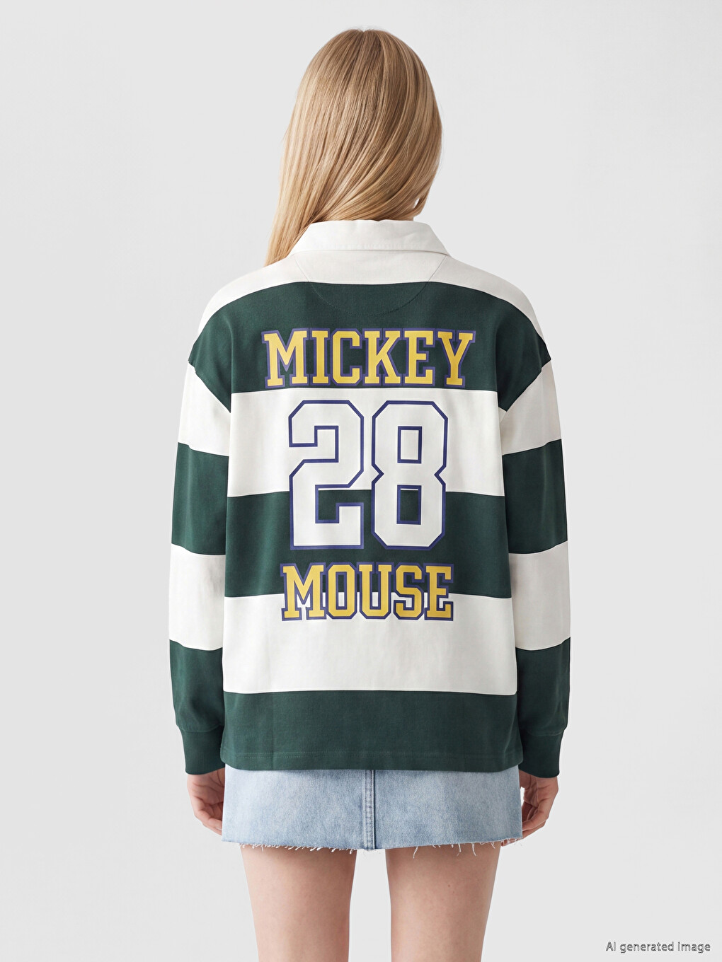 Polo Yaka Mickey Mouse Nakışlı Kadın Sweatshirt-3