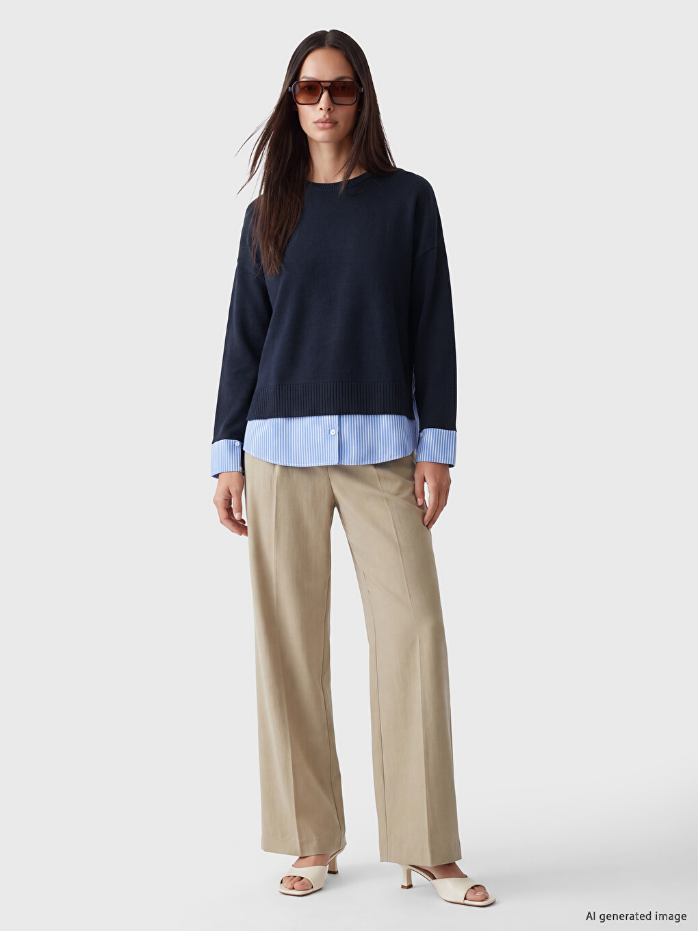 Crew Neck Shirt Look Women's Sweatshirt-1