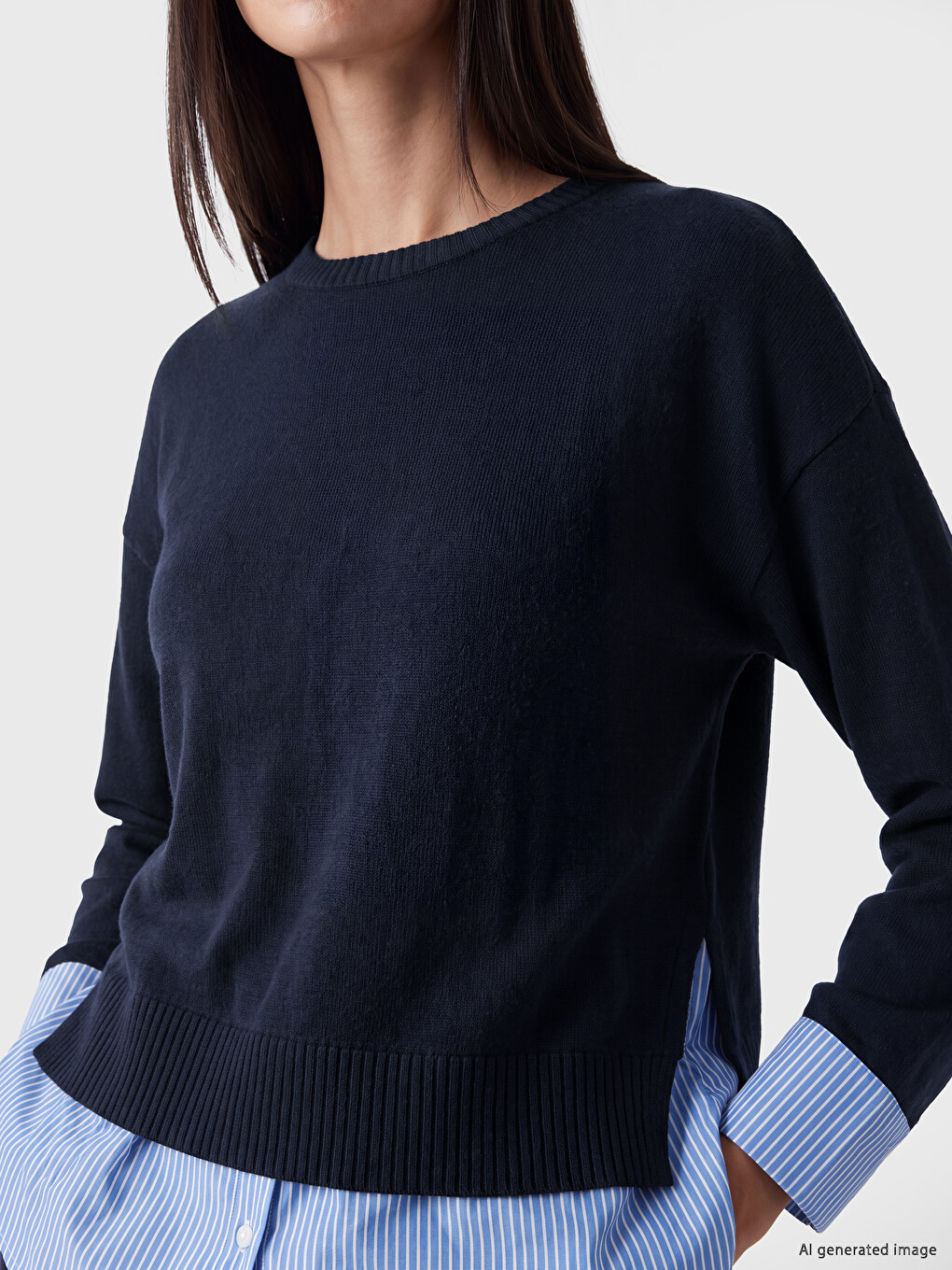 Crew Neck Shirt Look Women's Sweatshirt-2