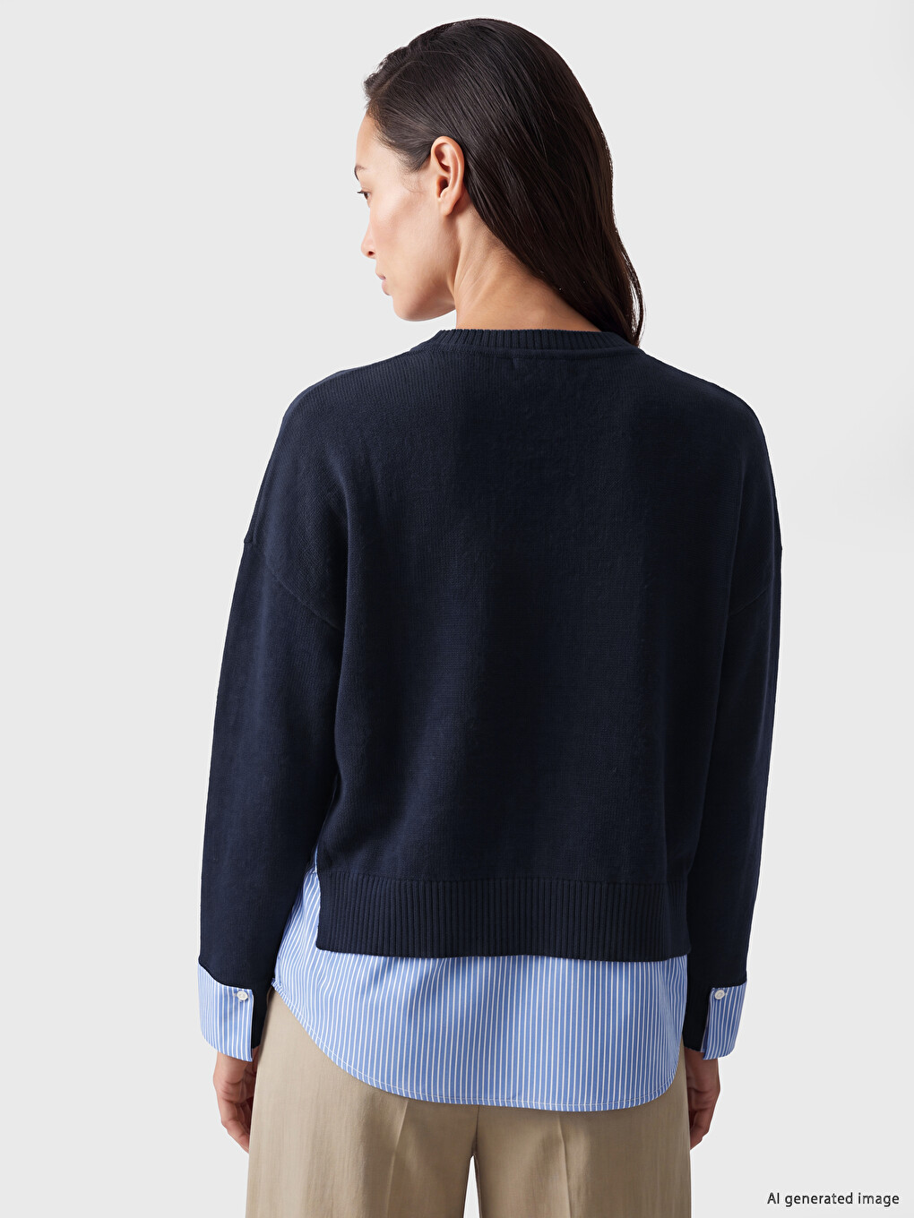 Crew Neck Shirt Look Women's Sweatshirt-3