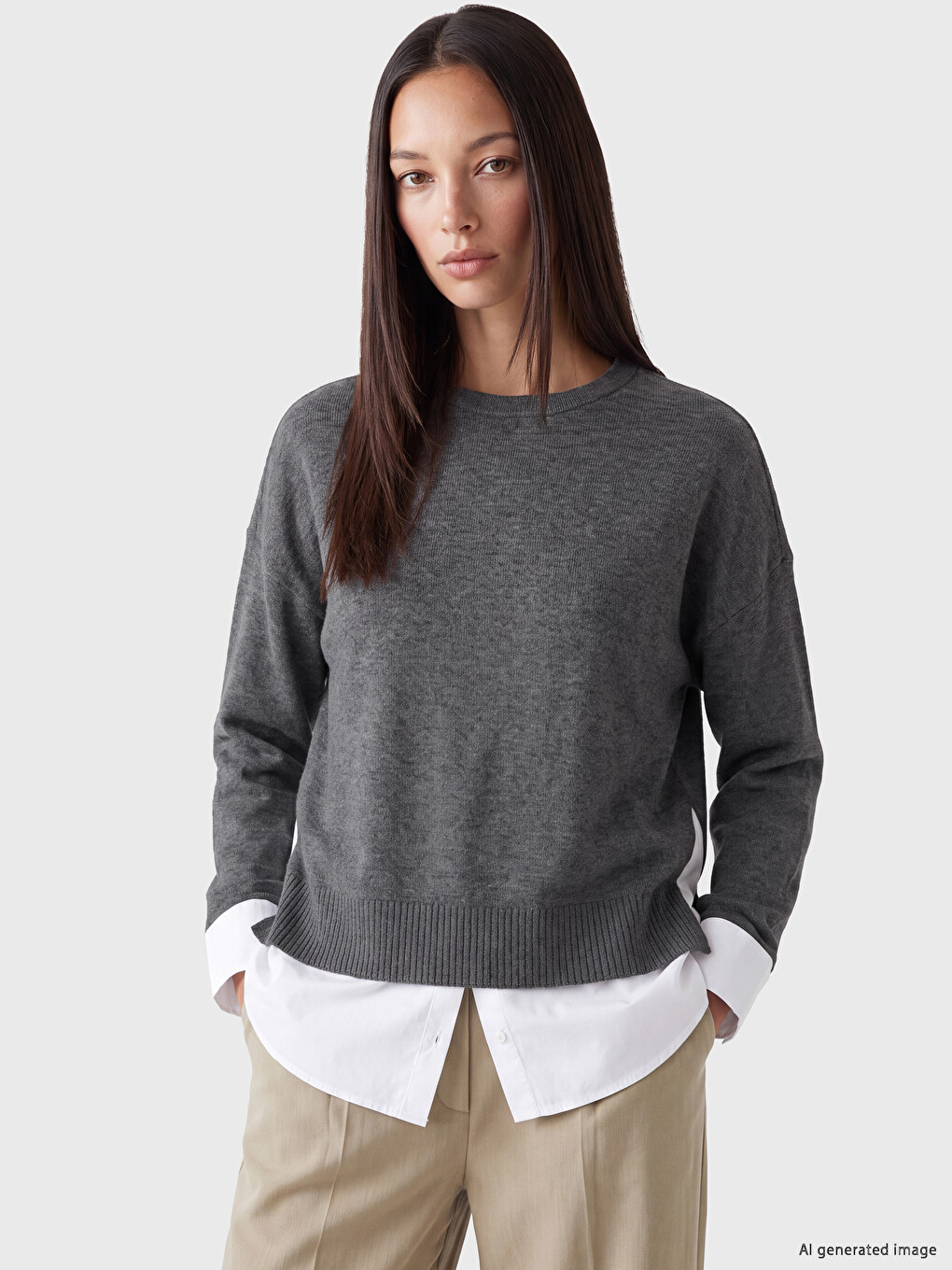 Crew Neck Shirt Look Women's Sweatshirt