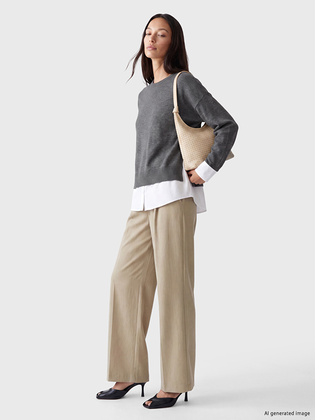 Crew Neck Shirt Look Women's Sweatshirt-1