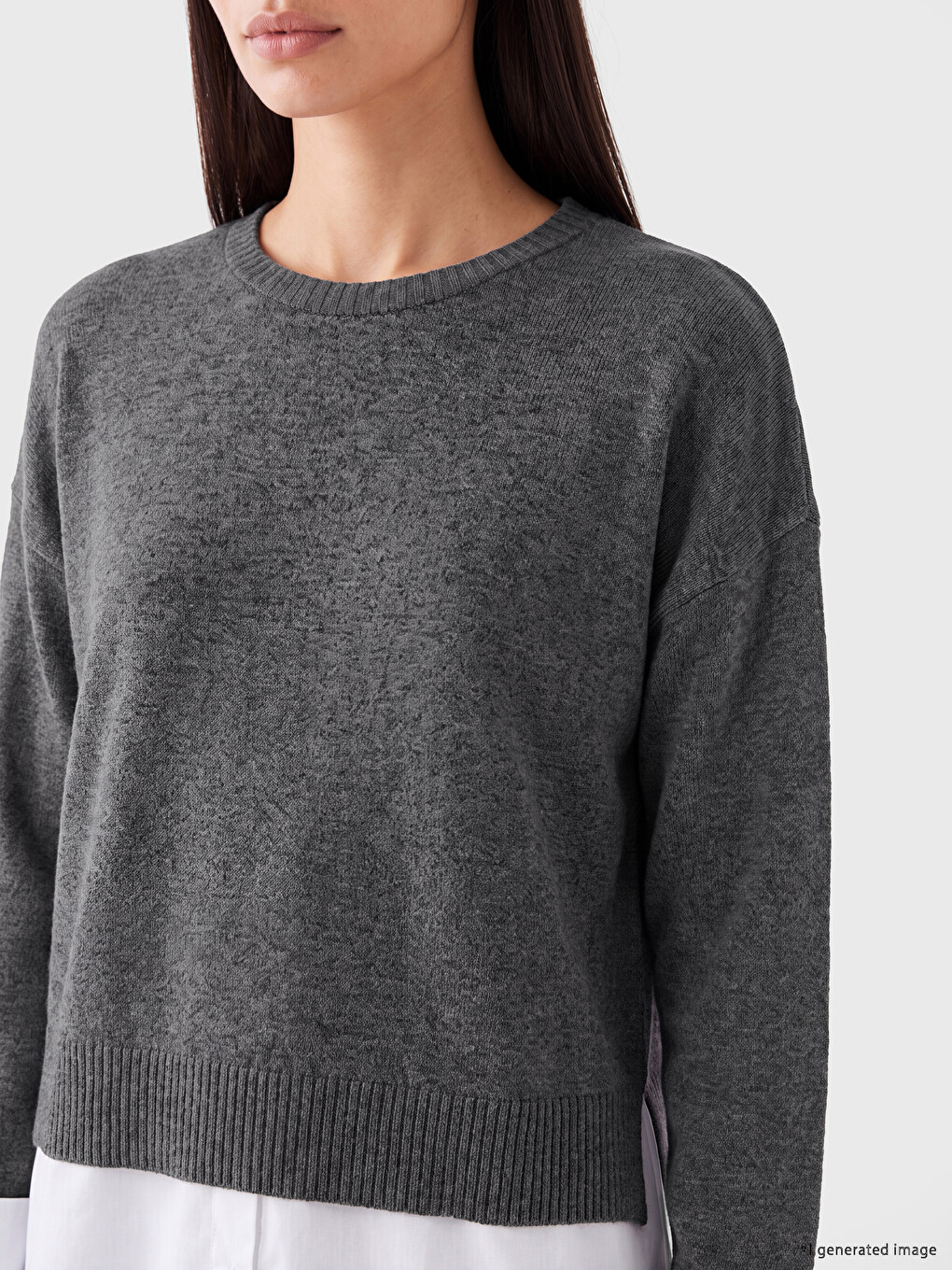 Crew Neck Shirt Look Women's Sweatshirt-2