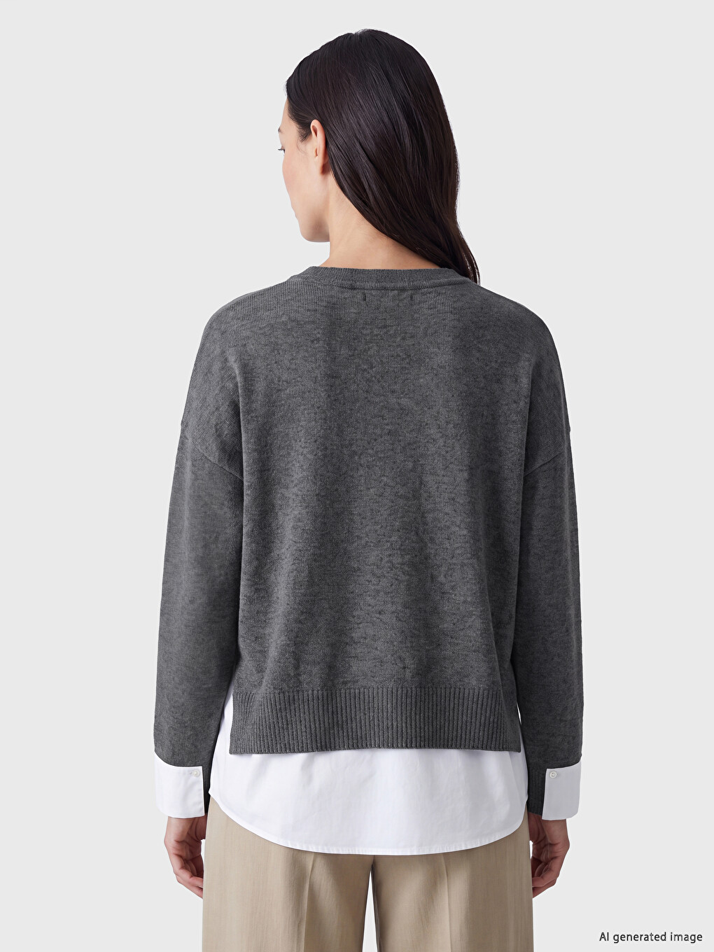 Crew Neck Shirt Look Women's Sweatshirt-3