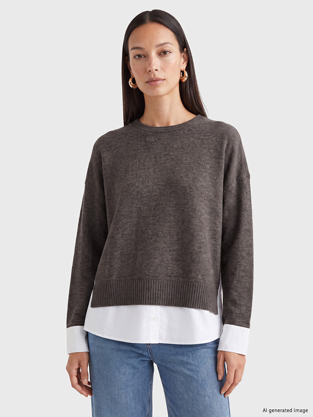 Crew Neck Shirt Look Women's Sweatshirt