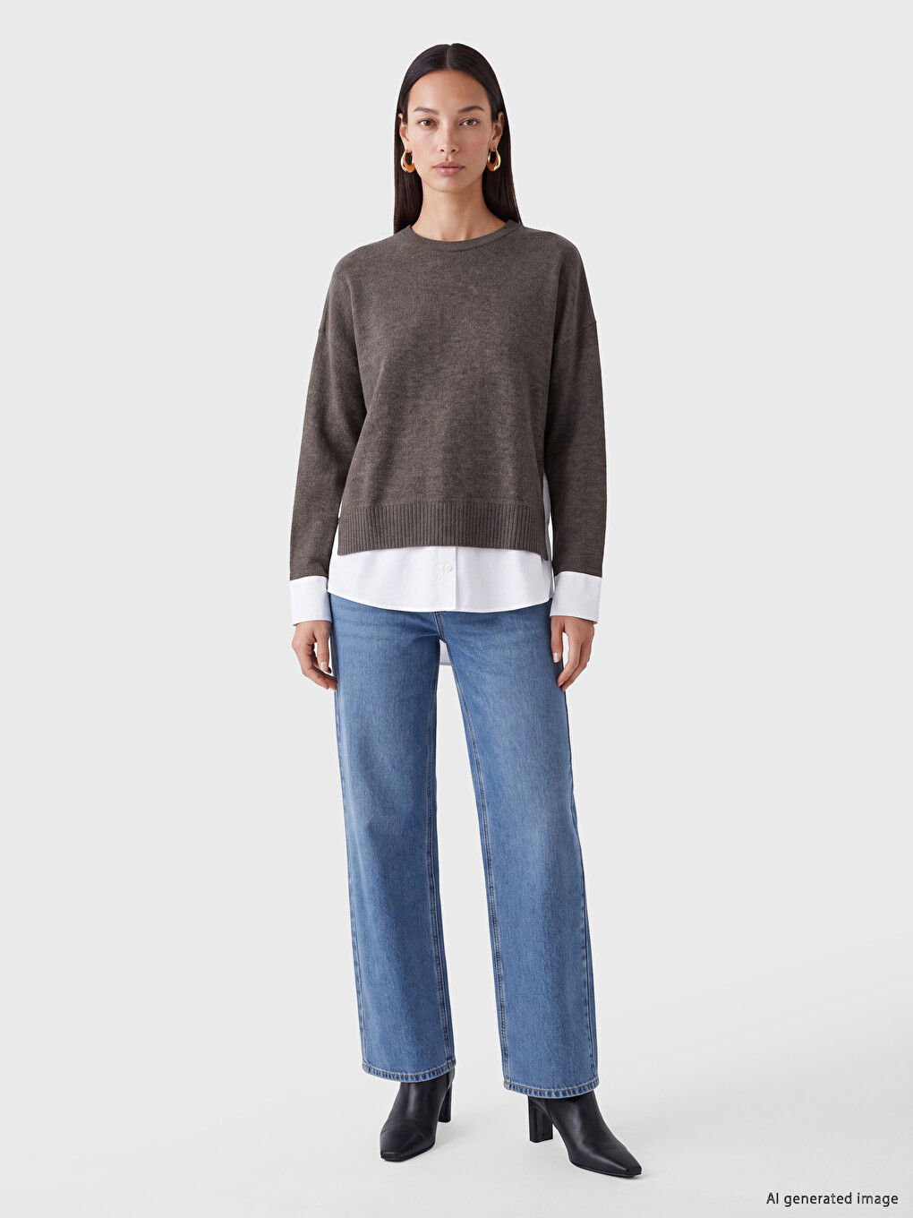 Crew Neck Shirt Look Women's Sweatshirt-1