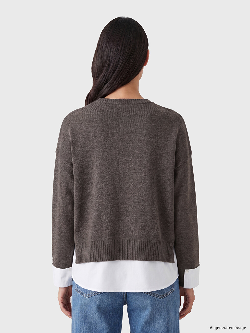 Crew Neck Shirt Look Women's Sweatshirt-3