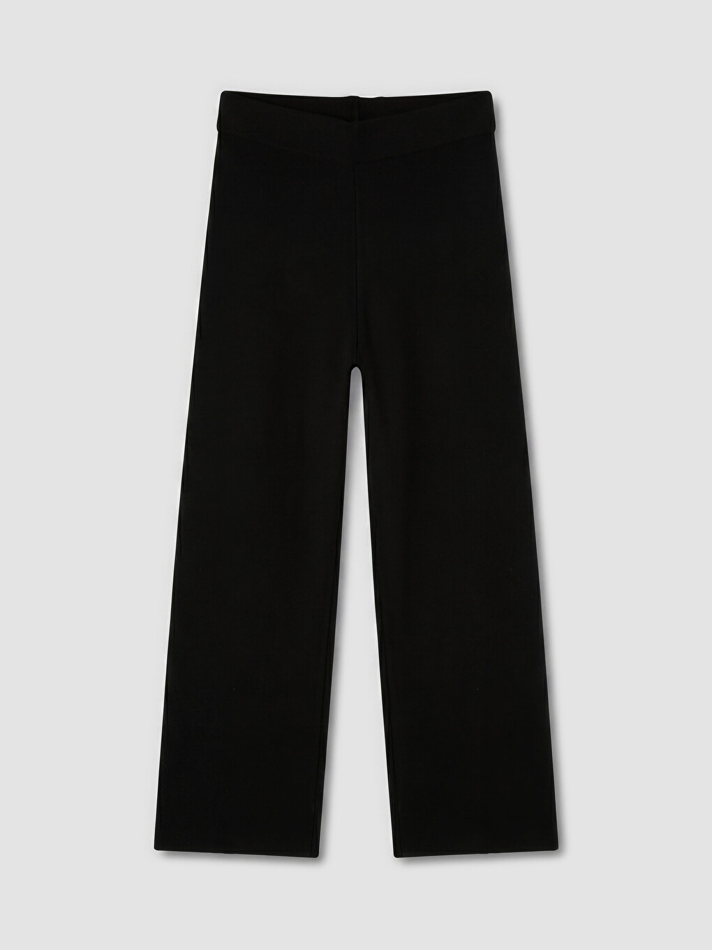 Siyah Beli Lastikli Geniş Paça Kadın Triko Pantolon-3