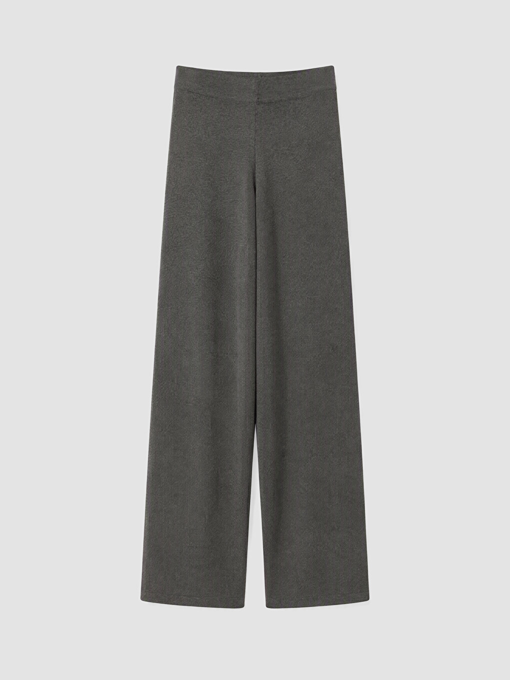 Gri Beli Lastikli Geniş Paça Kadın Triko Pantolon