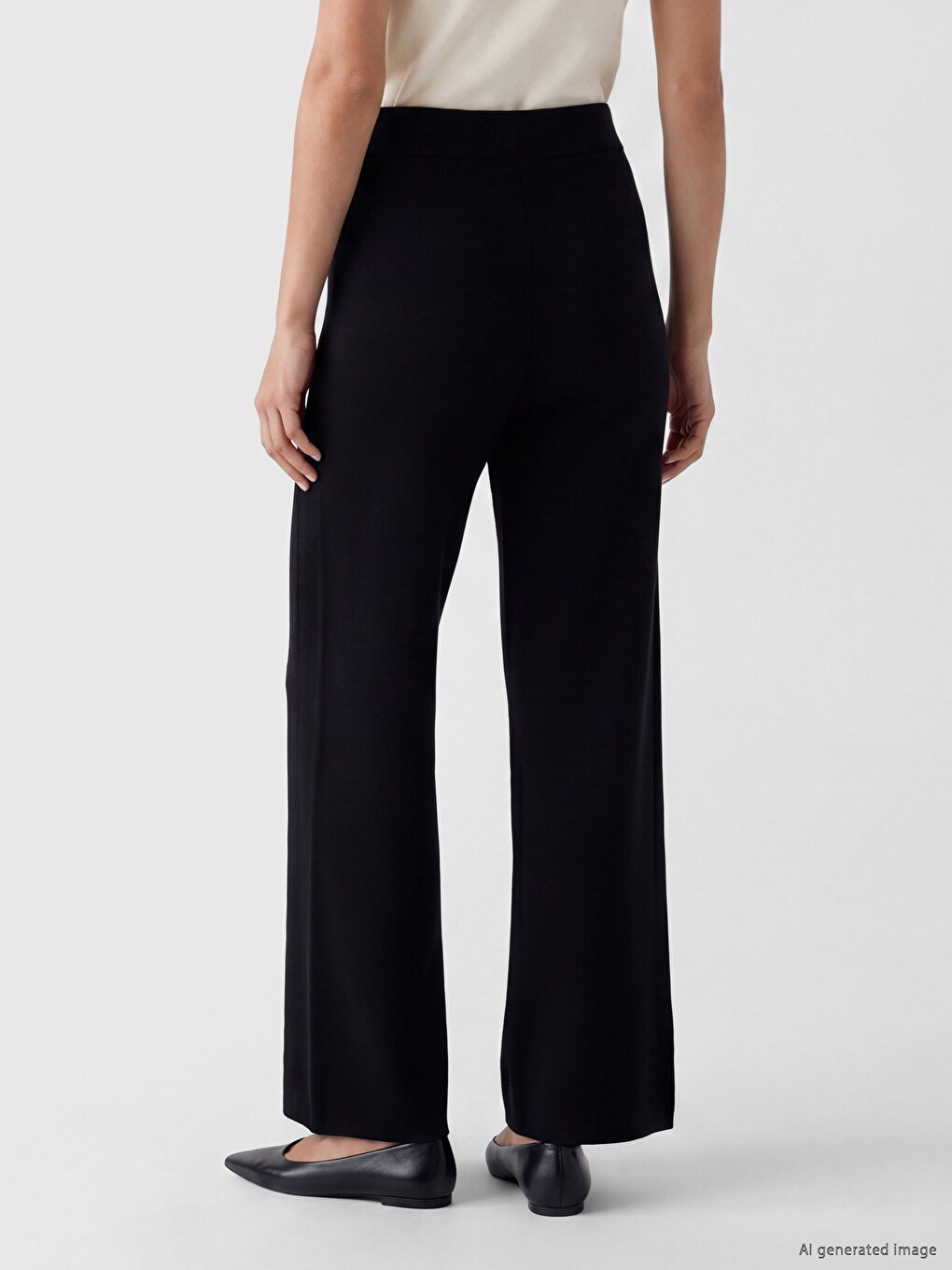 Siyah Beli Lastikli Geniş Paça Kadın Triko Pantolon-2