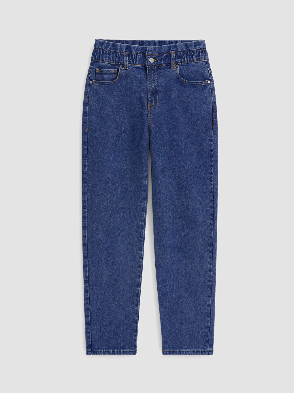 İndigo Beli Lastikli Slim Mom Jean-4