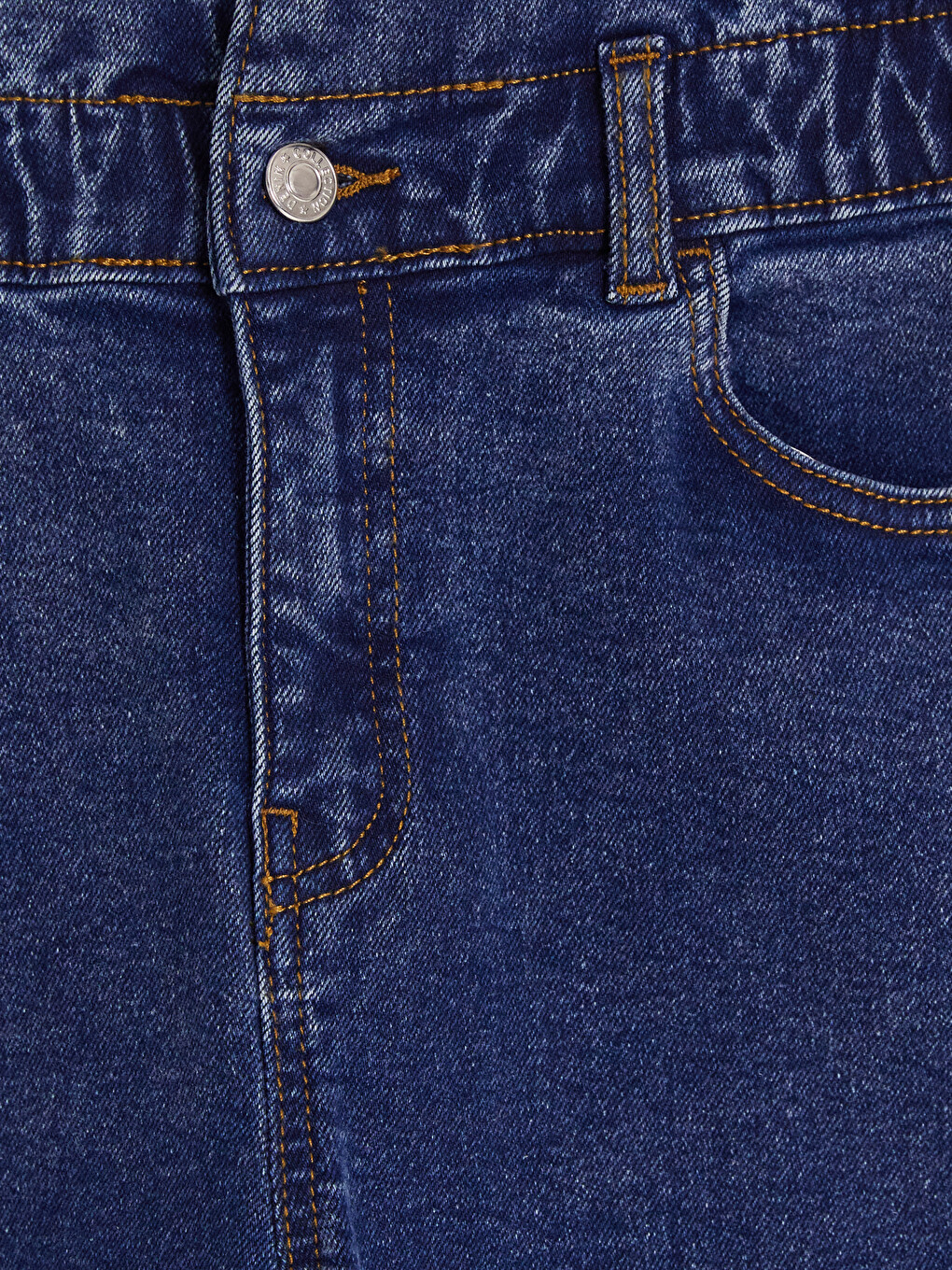 İndigo Beli Lastikli Slim Mom Jean-5