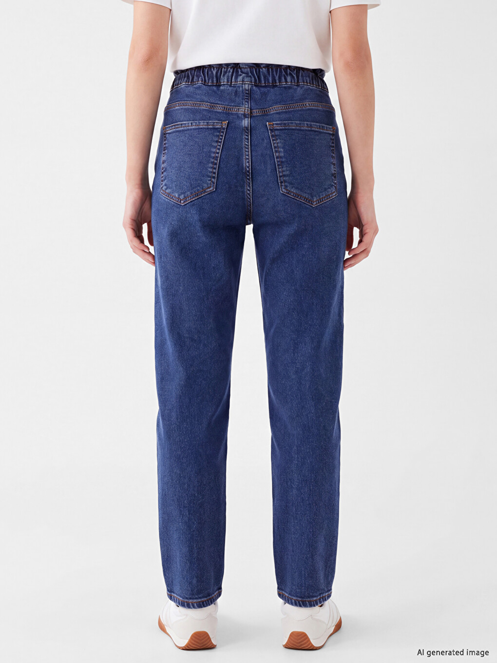 İndigo Beli Lastikli Slim Mom Jean-3
