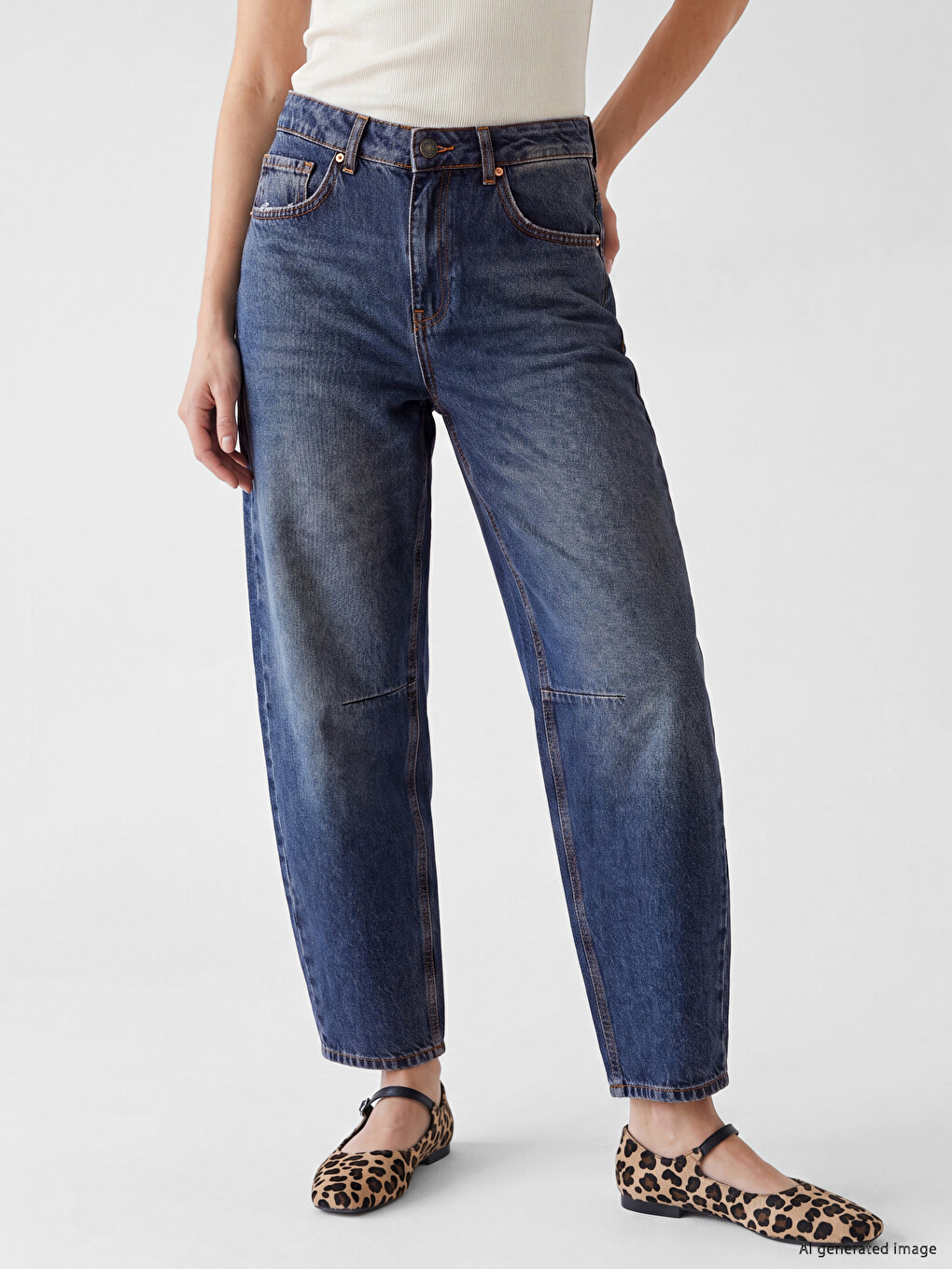 İndigo Barrel Fit Kadın Jean Pantolon-1