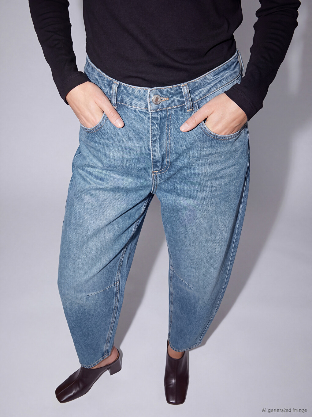İndigo Barrel Fit Kadın Jean Pantolon-1