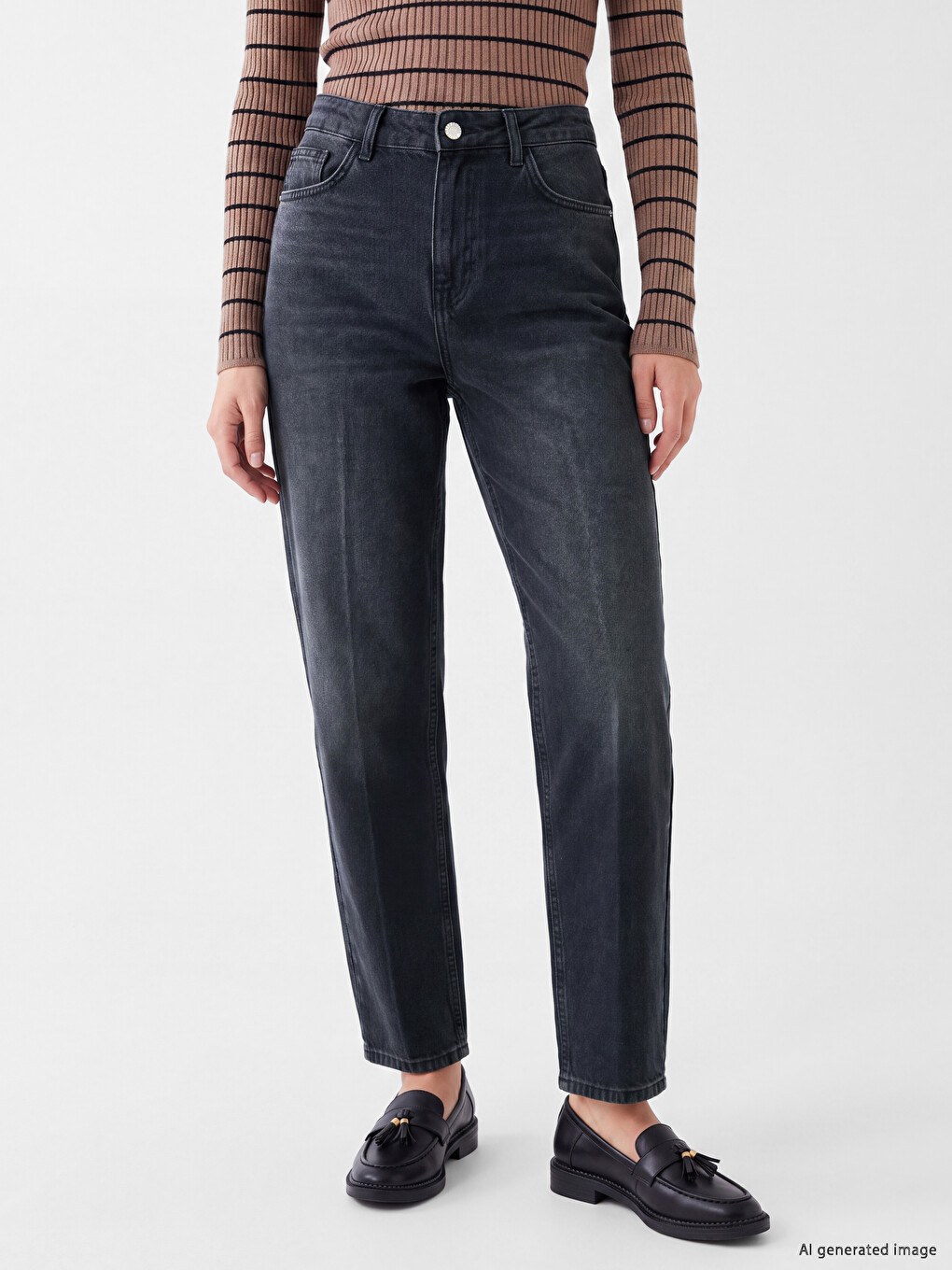 Siyah Barrel Fit Kadın Jean Pantolon-1