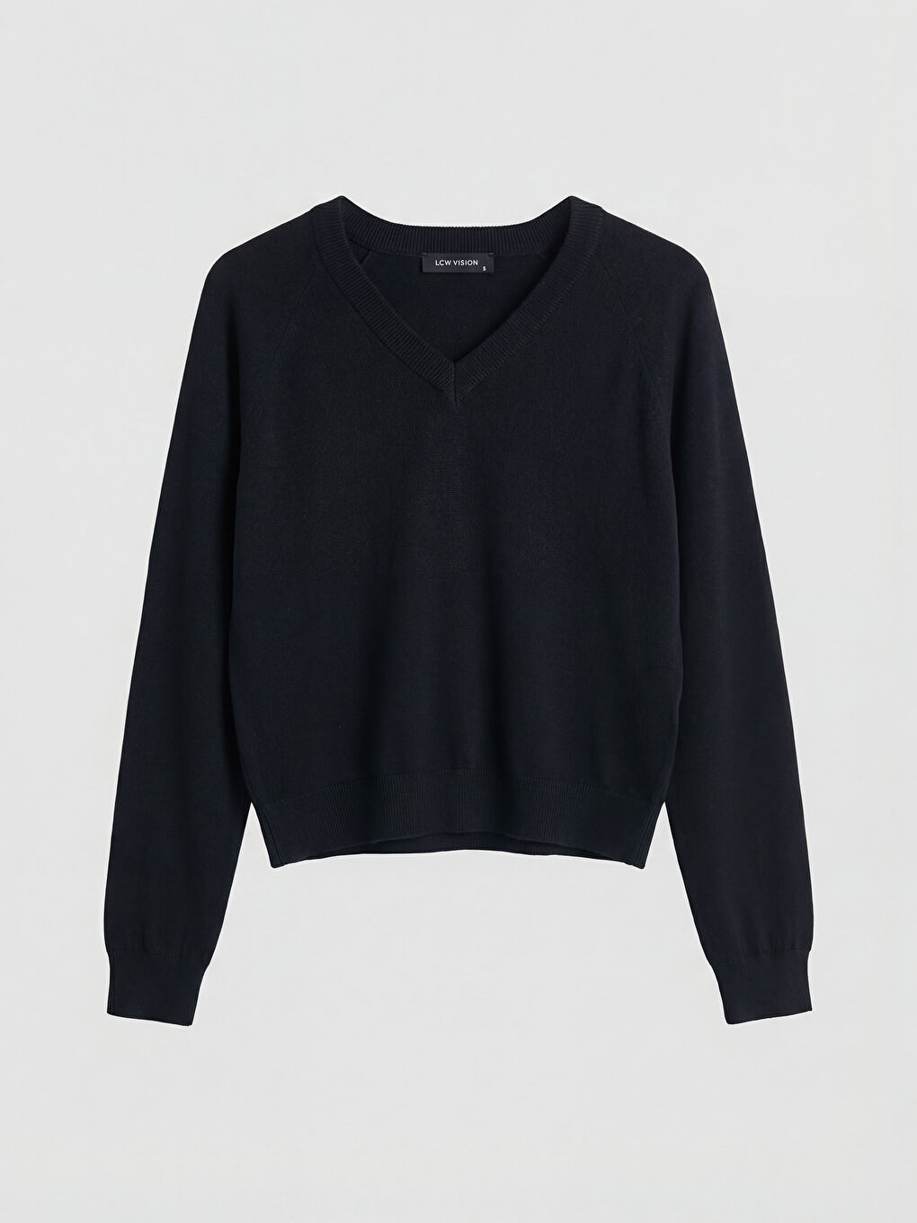 Siyah V Yaka Kadın Triko Kazak-4