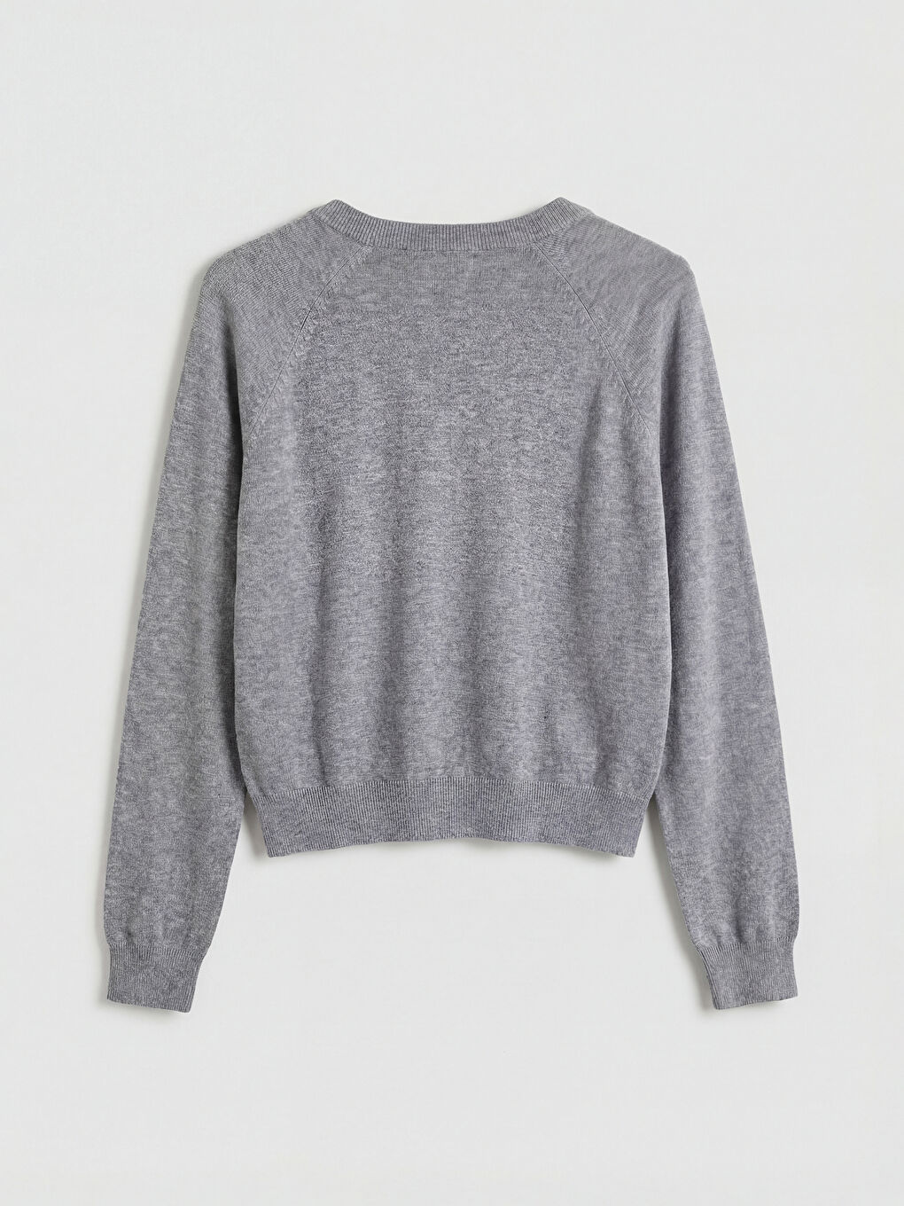 Gri V Yaka Kadın Triko Kazak-5