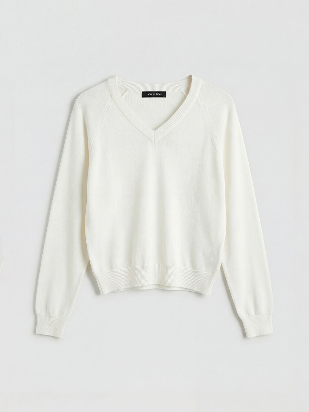 Ekru V Yaka Kadın Triko Kazak-3