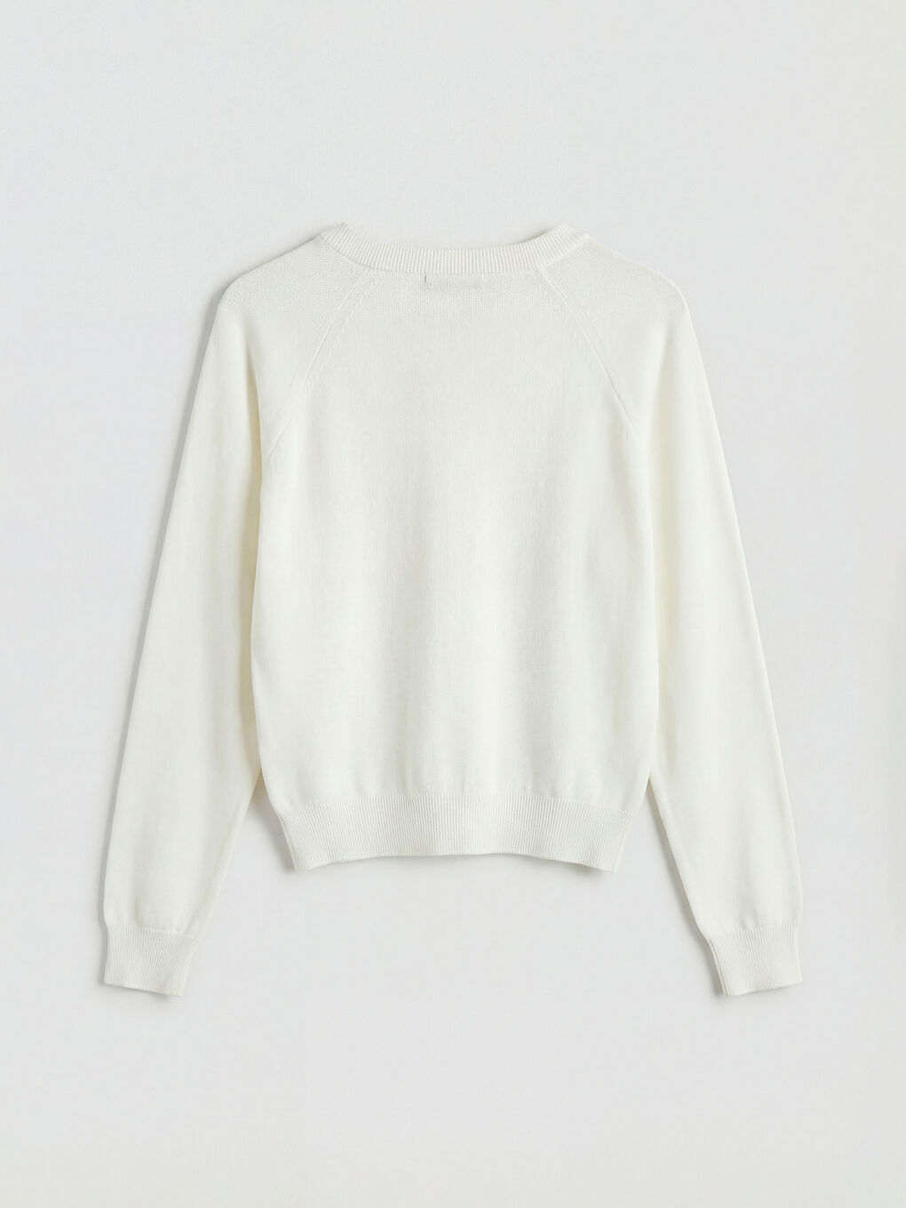 Ekru V Yaka Kadın Triko Kazak-4