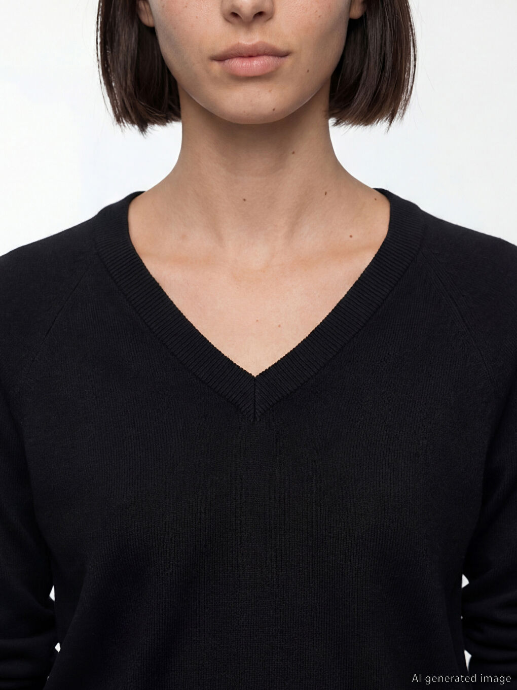 Siyah V Yaka Kadın Triko Kazak-2