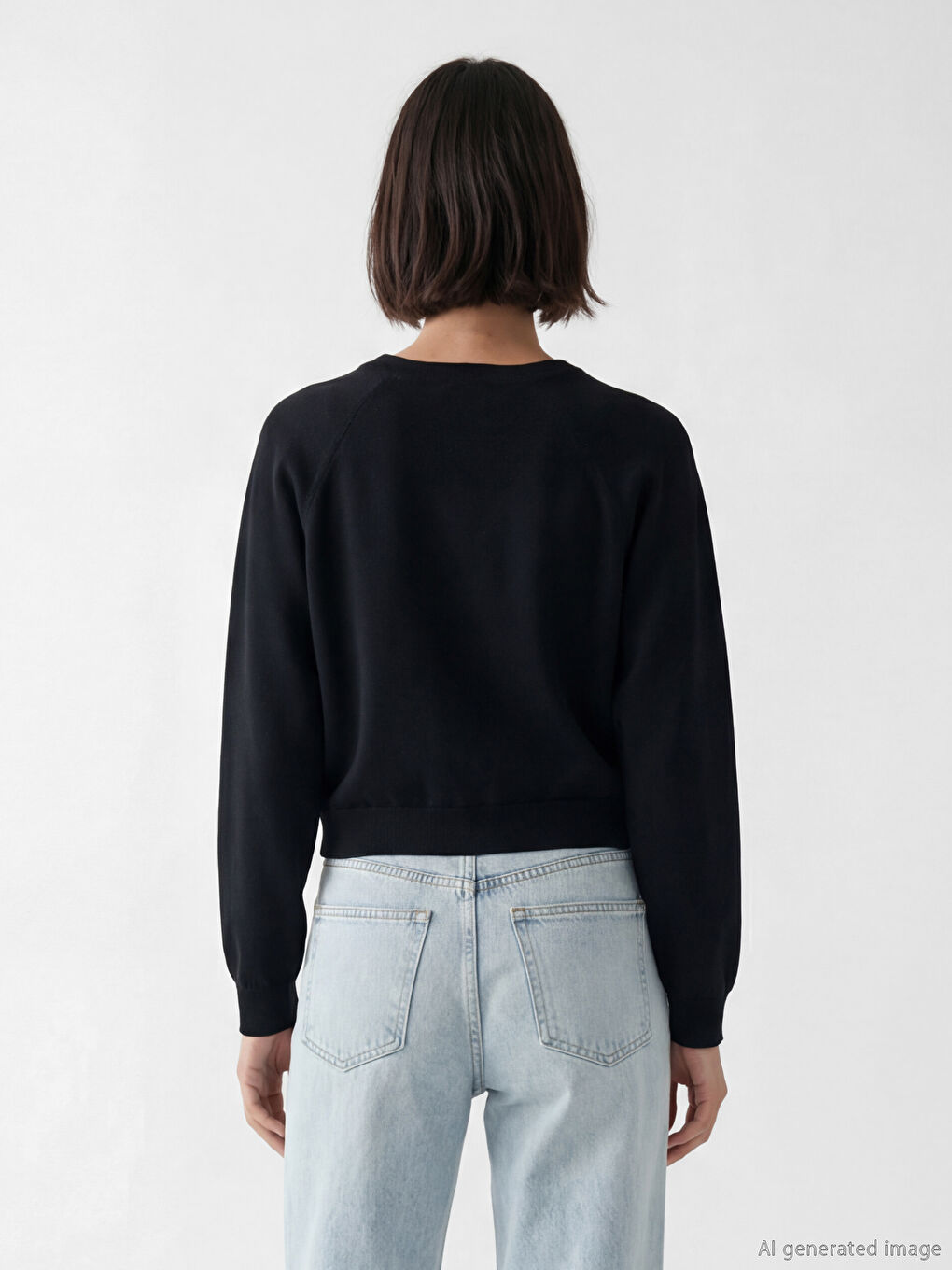 Siyah V Yaka Kadın Triko Kazak-3