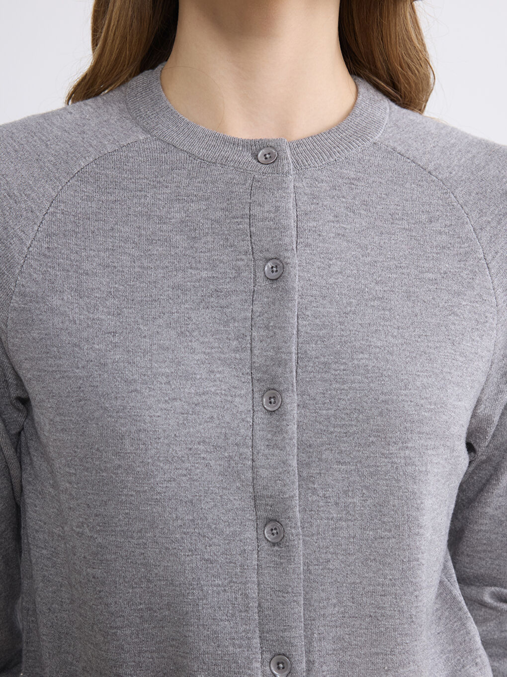 Gri Bisiklet Yaka Kadın Triko Hırka-2