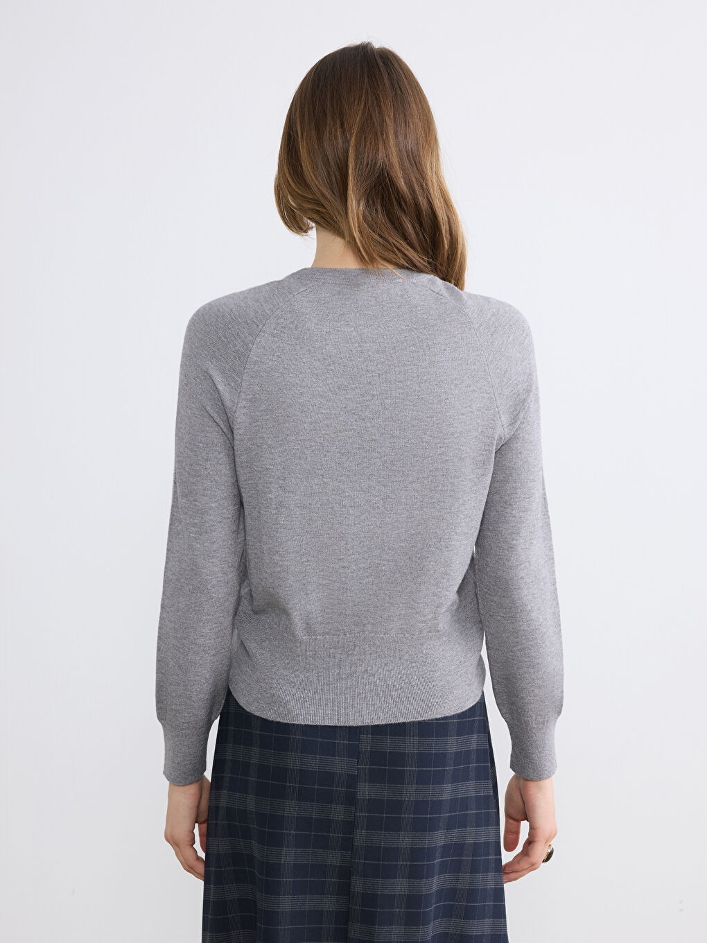 Gri Bisiklet Yaka Kadın Triko Hırka-3