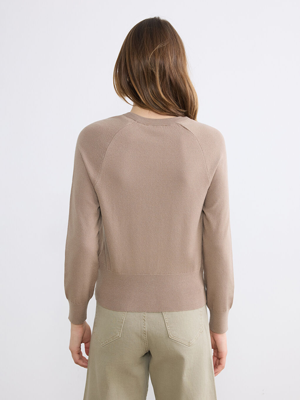 Bej Bisiklet Yaka Kadın Triko Hırka-3