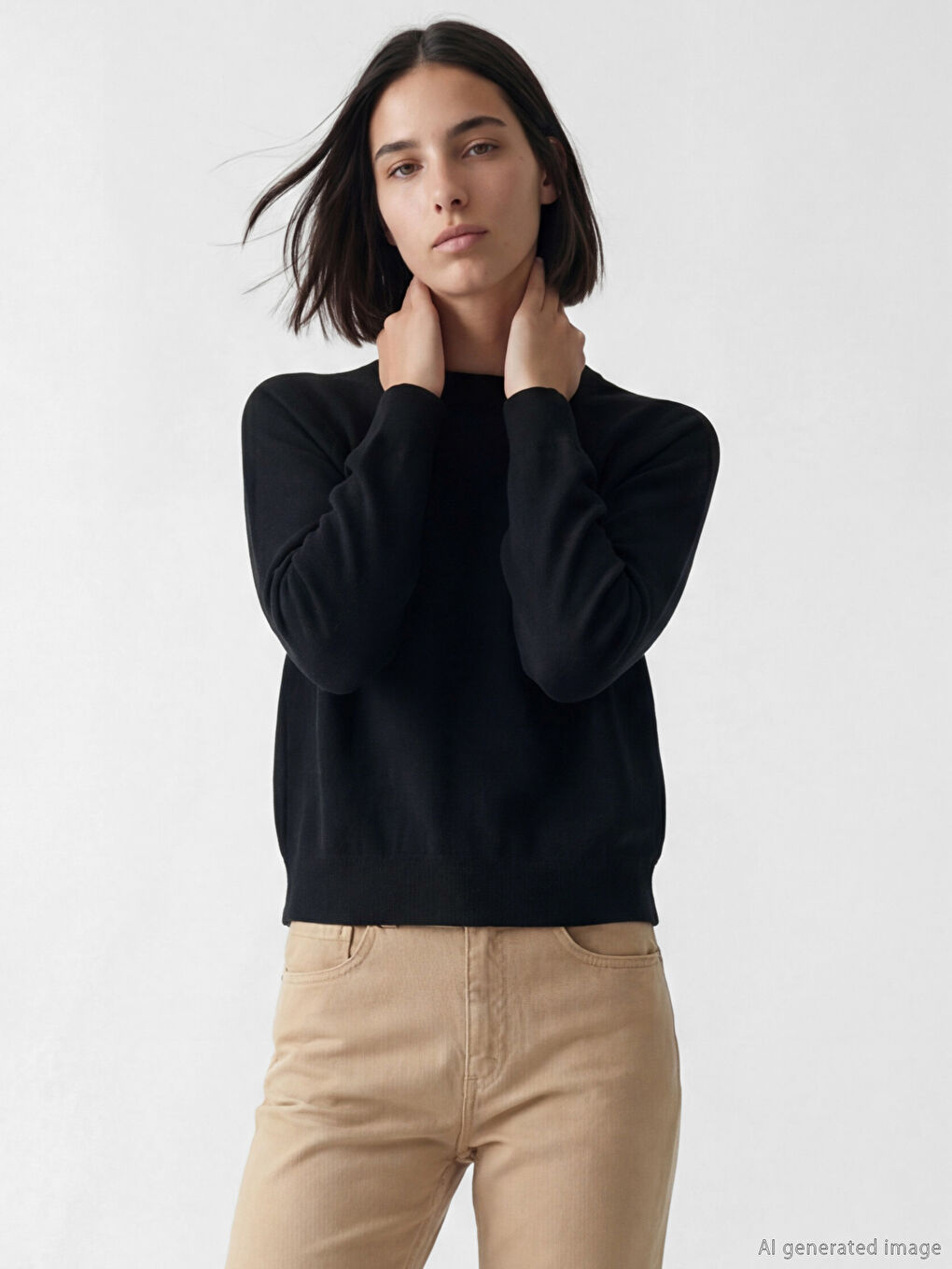 Siyah Bisiklet Yaka Kadın Triko Kazak