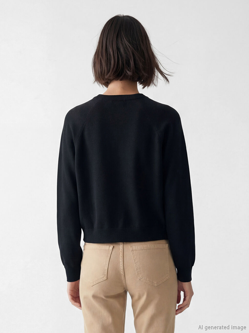 Siyah Bisiklet Yaka Kadın Triko Kazak-3