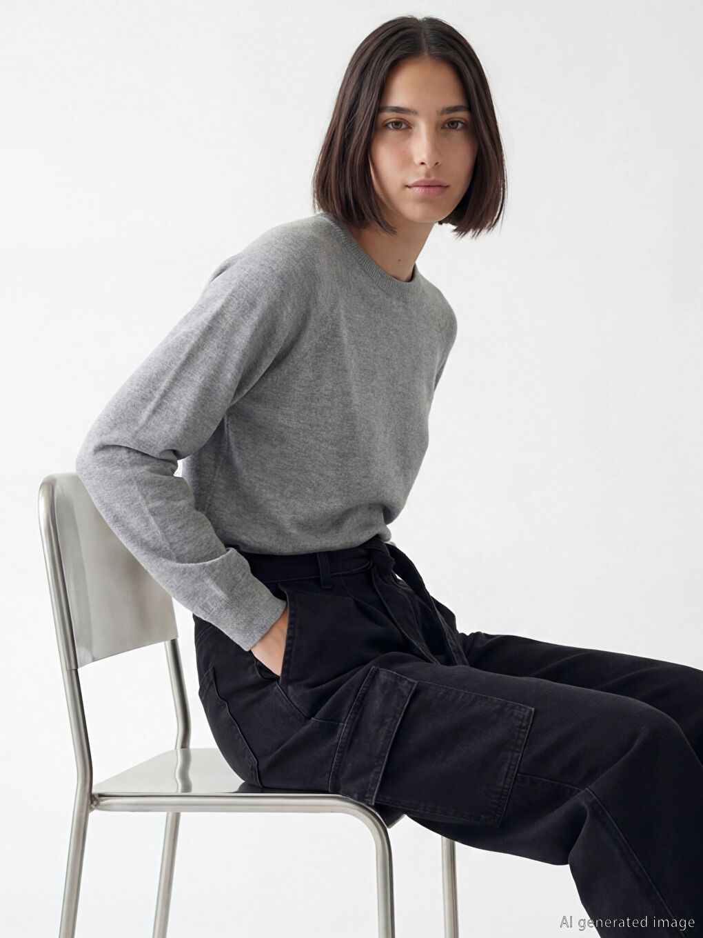 Gri Bisiklet Yaka Kadın Triko Kazak