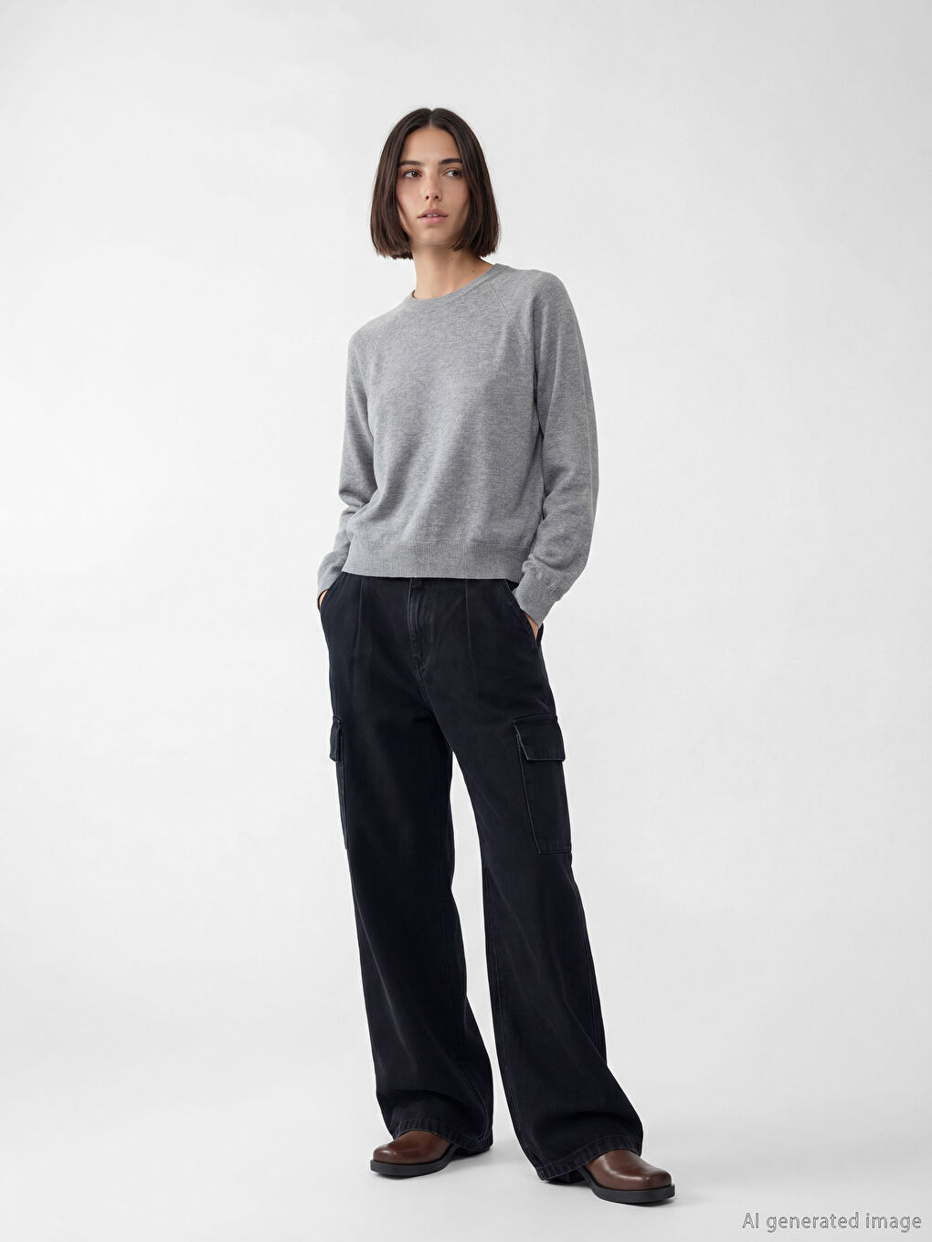 Gri Bisiklet Yaka Kadın Triko Kazak-1