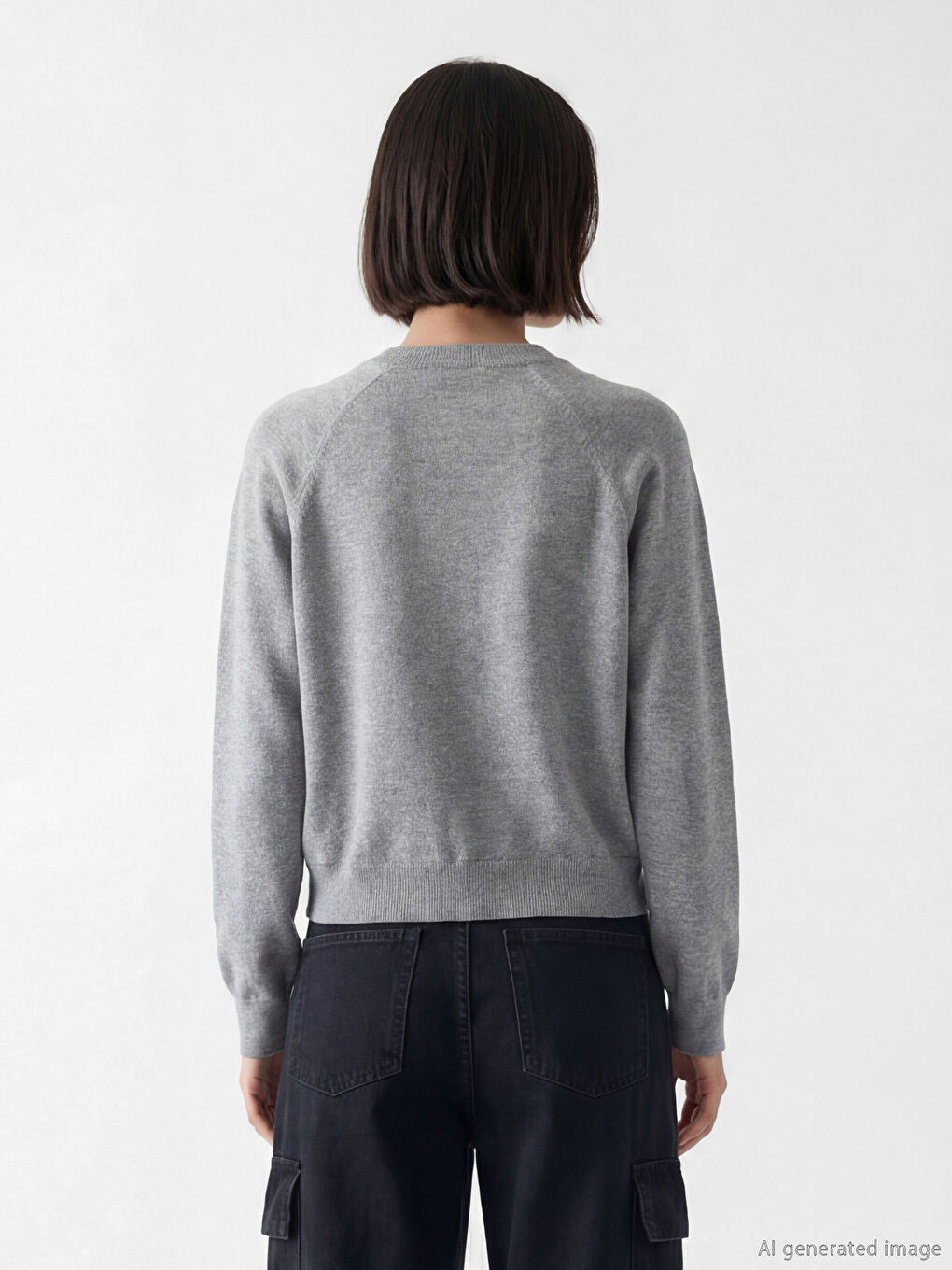 Gri Bisiklet Yaka Kadın Triko Kazak-3