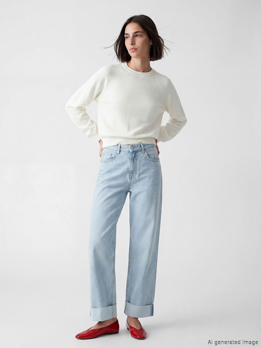 Ekru Bisiklet Yaka Kadın Triko Kazak-1