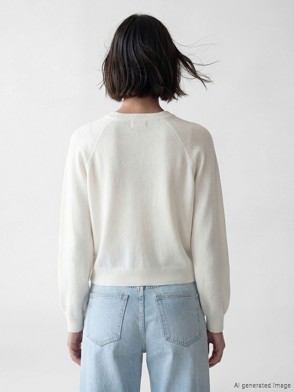 Ekru Bisiklet Yaka Kadın Triko Kazak-2