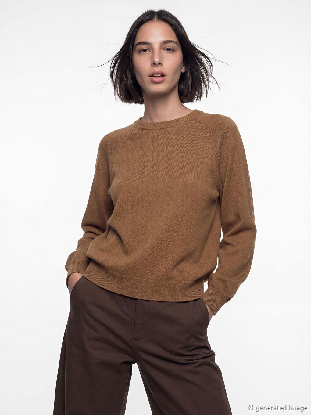 Kahverengi Bisiklet Yaka Kadın Triko Kazak