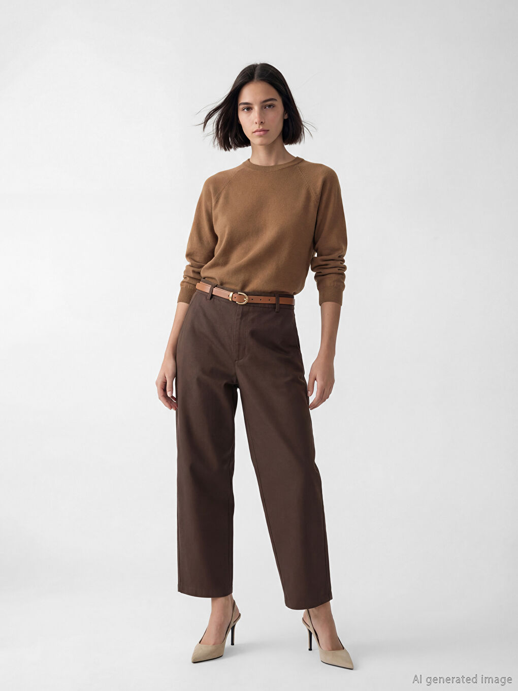 Kahverengi Bisiklet Yaka Kadın Triko Kazak-1