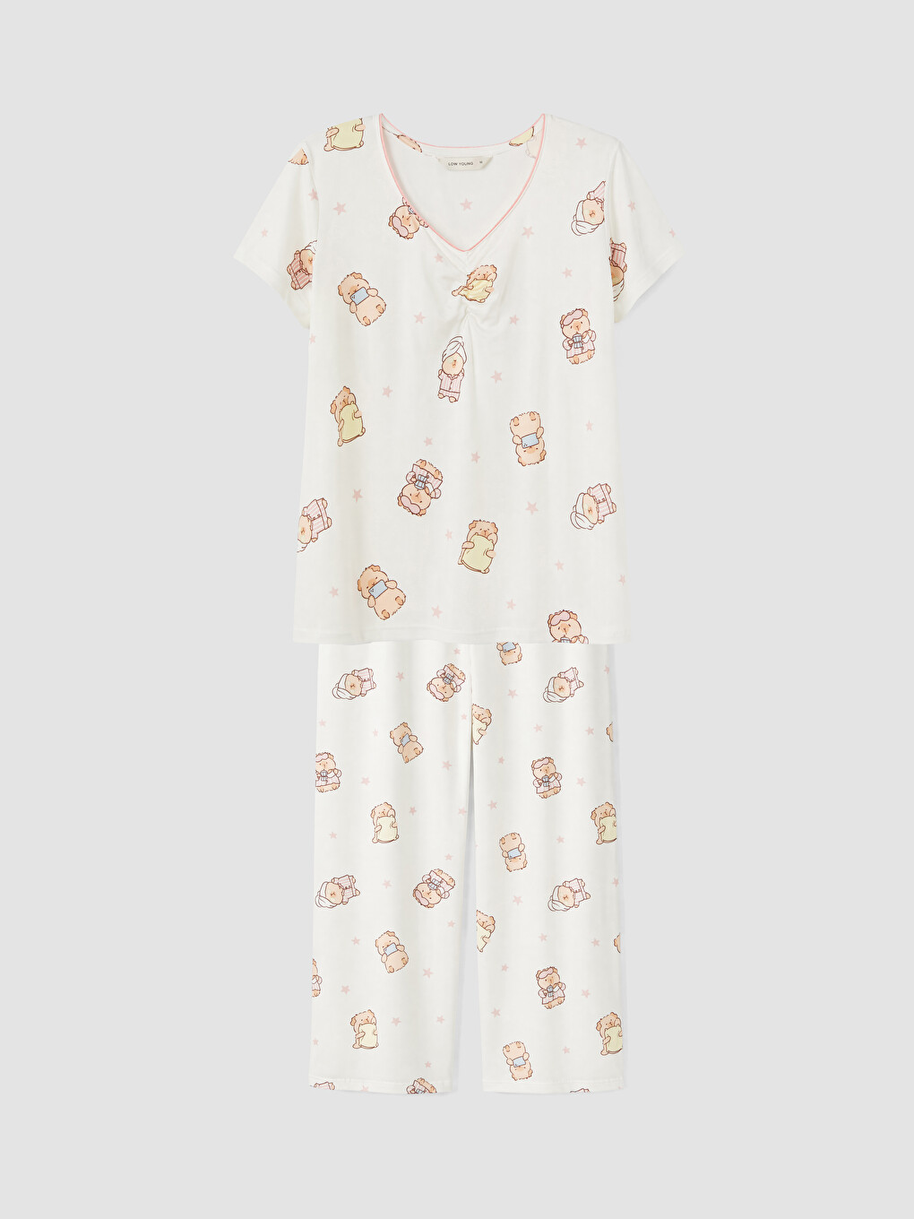 V Neck Teddy Bear Printed Women's Pyjamas Set-4