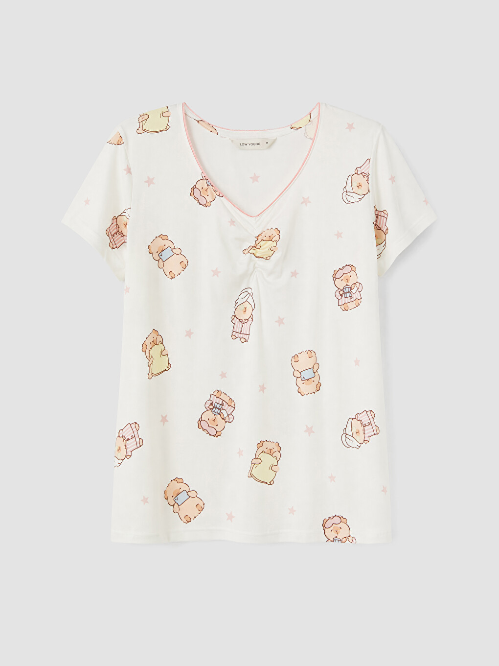 V Neck Teddy Bear Printed Women's Pyjamas Set-5