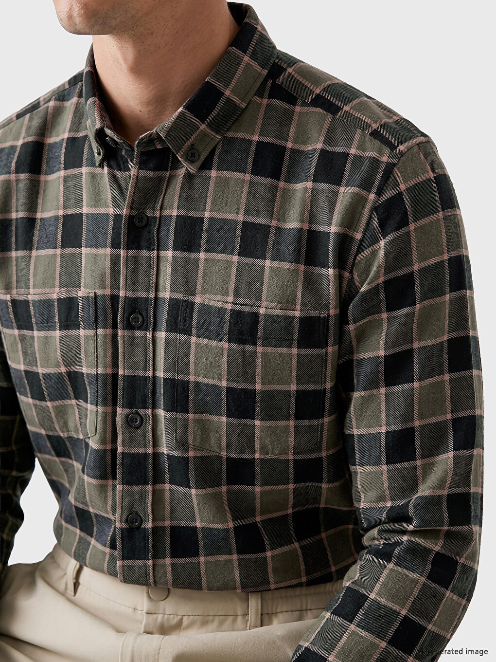 Yeşil Regular Fit Ekose Gabardin Erkek Gömlek-2