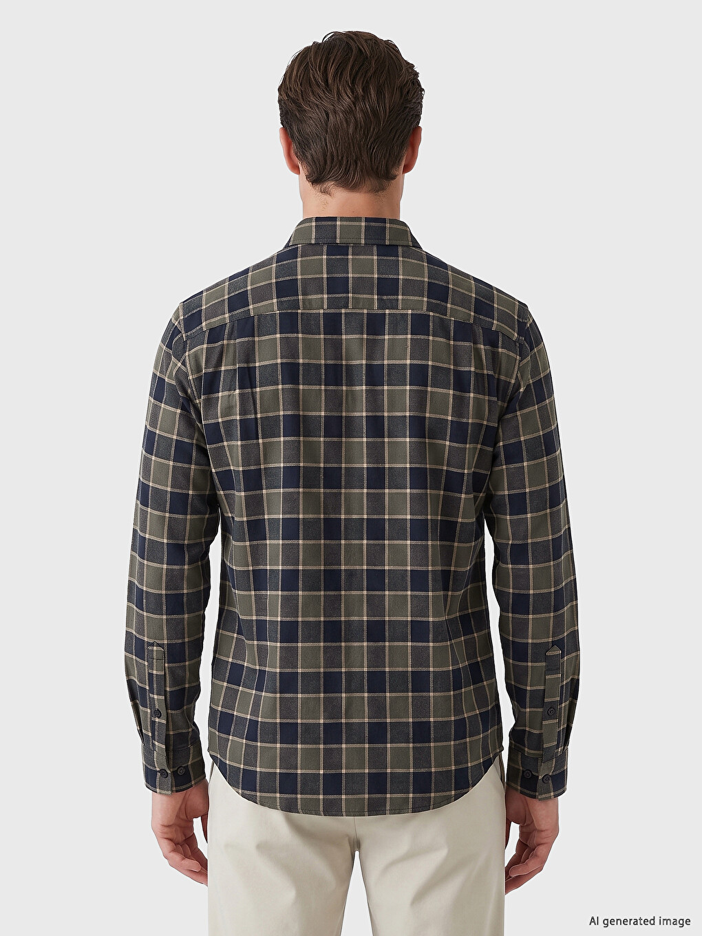 Yeşil Regular Fit Ekose Gabardin Erkek Gömlek-3